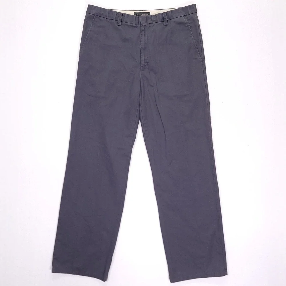 Y2K Banana Republic‎ Mens 35L Emerson Straight Leg Chino Pants Gray Flat Front